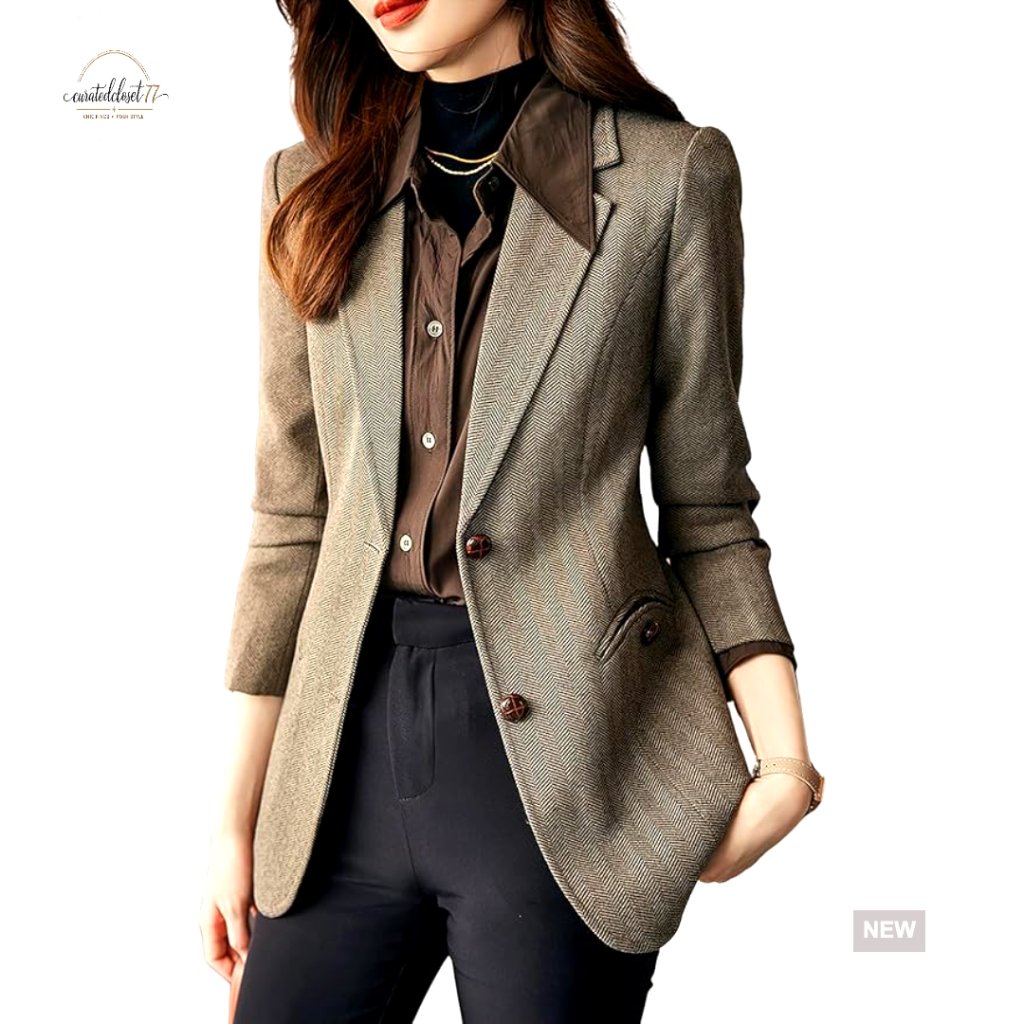 Wool Blend Slim Fit Blazer With Notched Lapel And Pockets